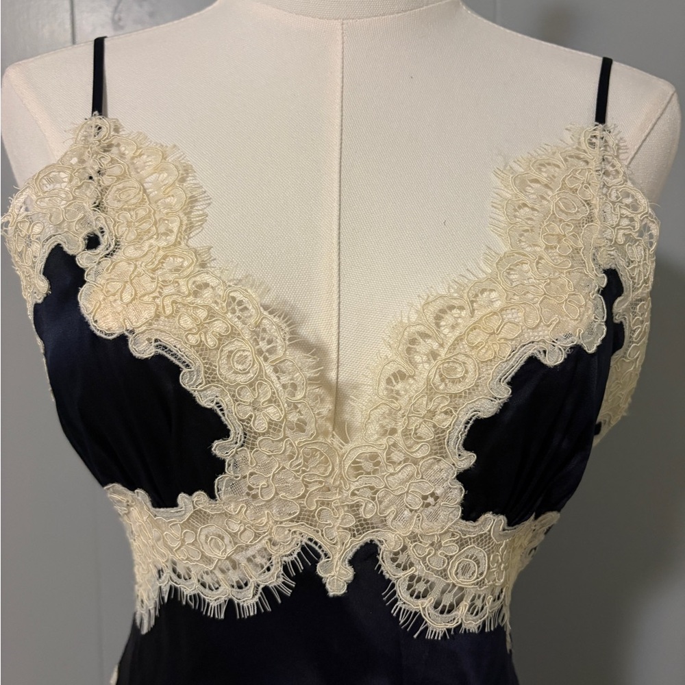 NEW Doen Obelia Navy Silk Lace Trim Dress Bias Cut Midi Romantic Luxury Small - Picture 5 of 16